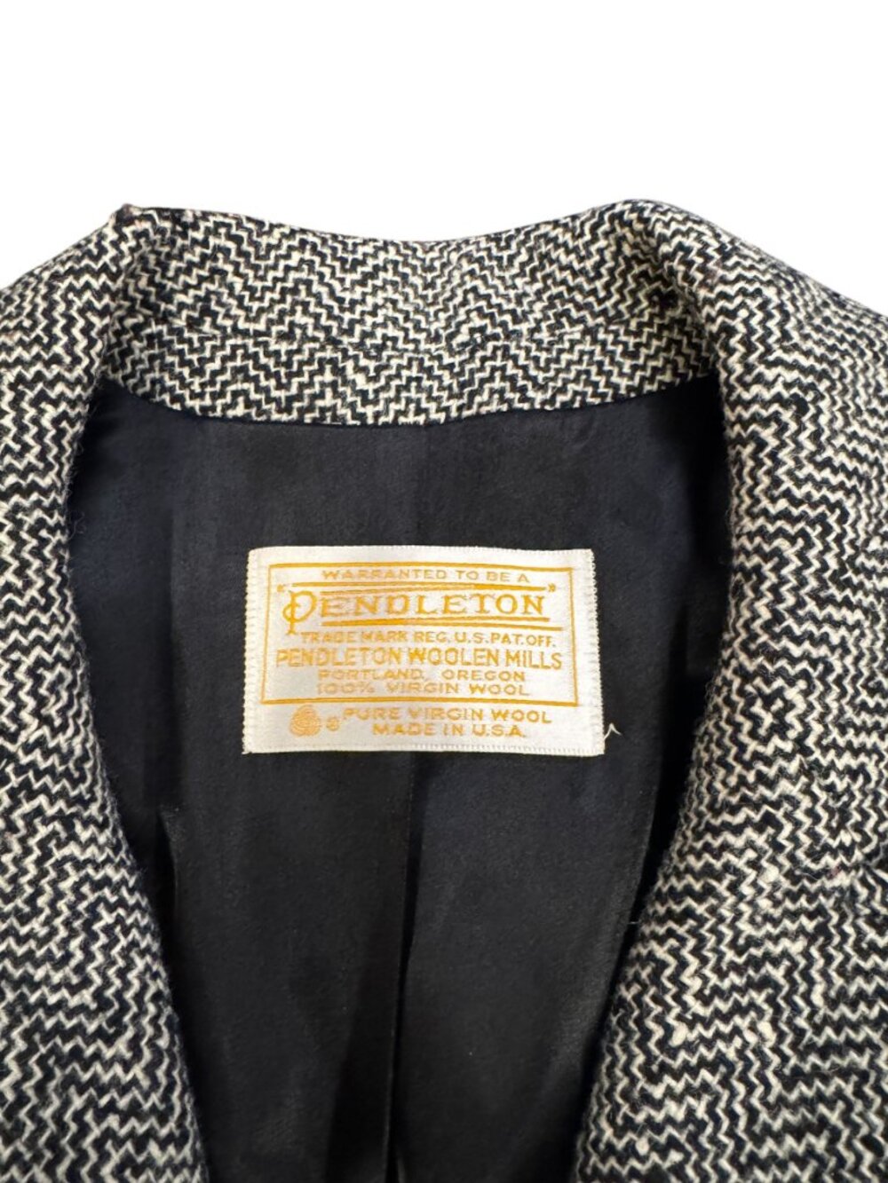 Pendleton Vintage Wool Coat Herringbone Long Double Breasted USA - Picture 10 of 10